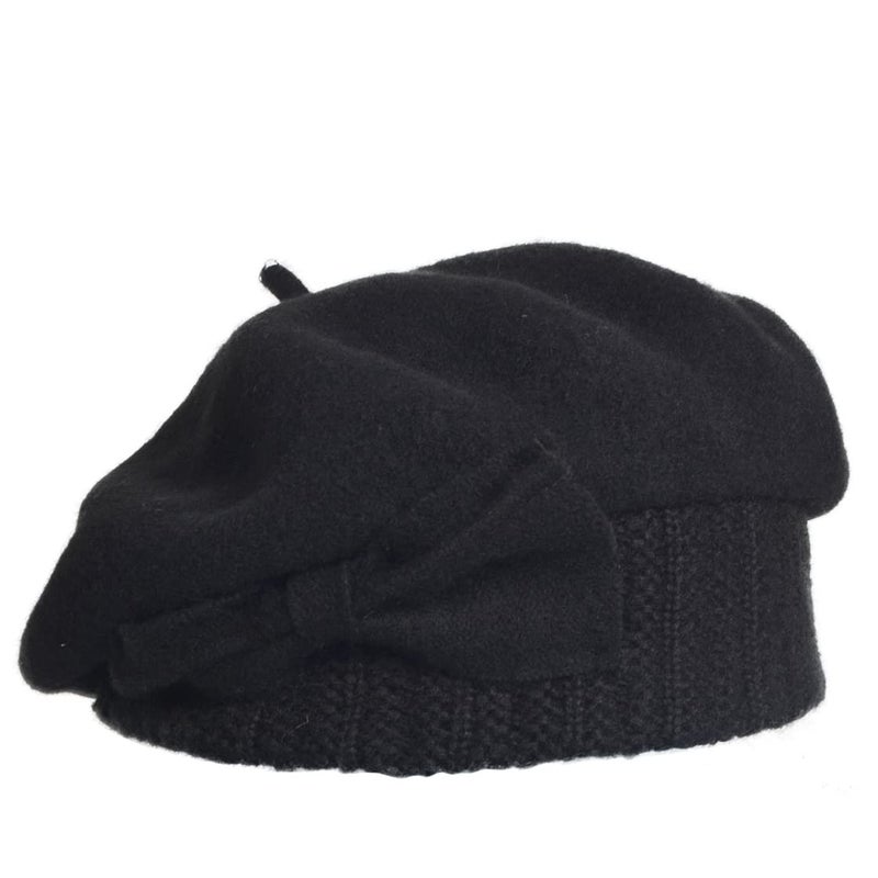 VECRY Women's 100% Wool Bucket Hat Felt Cloche Beret Dress Winter Beanie Hats (Beret-Black) - Image 2